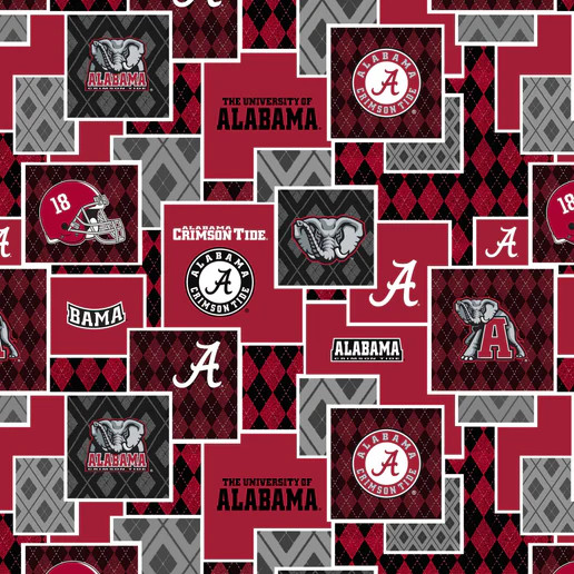 Official Licensed University of Alabama Argyle Boxes Cotton Fabric