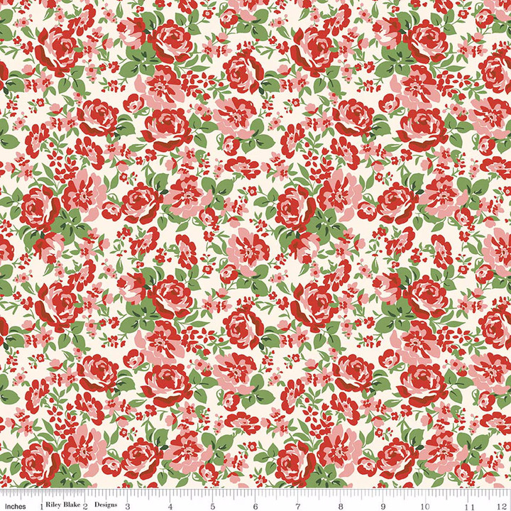 Cowgirl Red Rose Floral Print Riley Blake Cotton Fabric