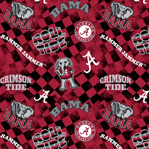 Official Licensed University of Alabama Check Allover Cotton Fabric