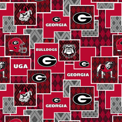 Official Licensed University of Georgia Argyle Boxes Cotton Fabric
