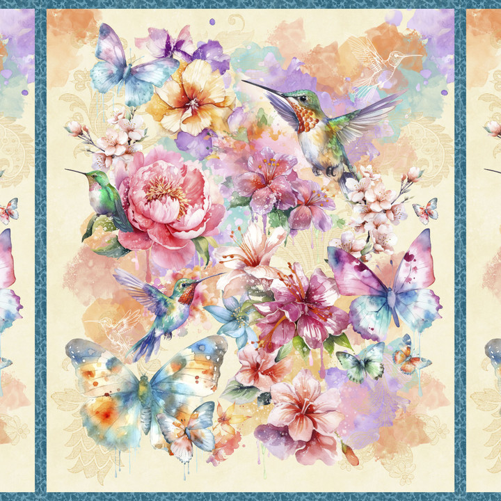 Flight of Fancy Large Panel Style Butterfly & Floral Print Graphic 45 Cotton Fabric