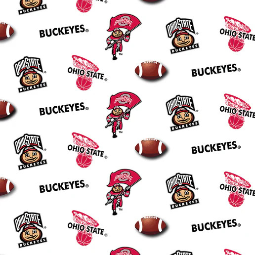 Official Licensed Ohio State University Allover White Cotton Fabric