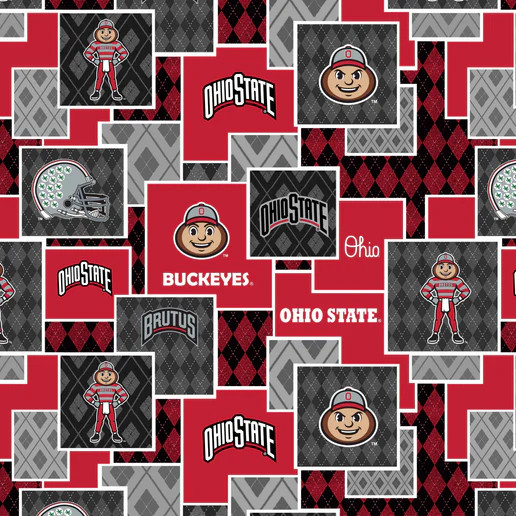 Official Licensed Ohio State University Argyle Boxes Cotton Fabric