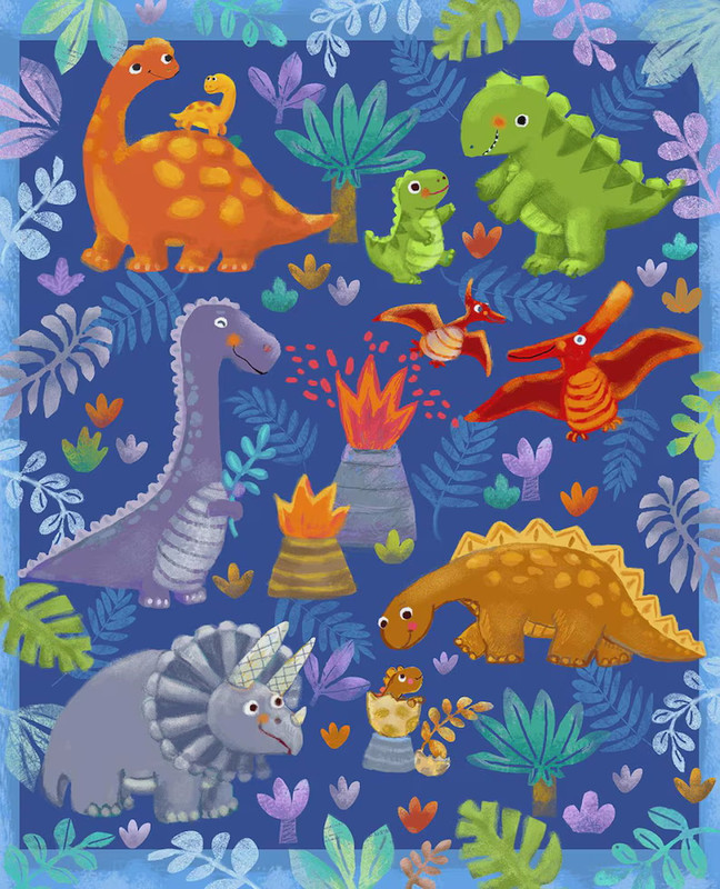 Wee Ones Dinosaur 35" x 44" Panel Cotton Fabric
