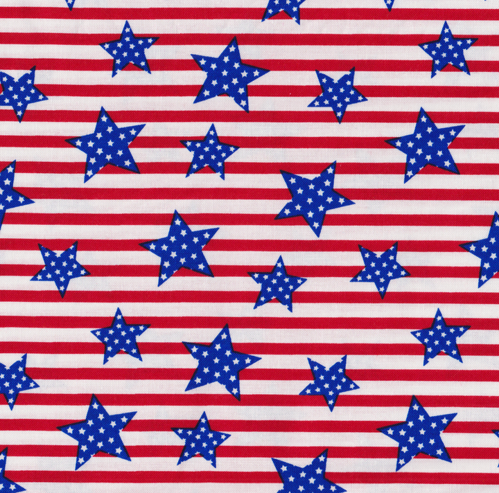 Patriotic Stars & Stripes Print Cotton Fabric