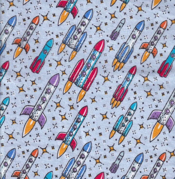 Up and Away Rocket Toss Flannel Cotton Fabric