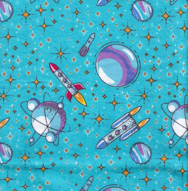 Up in Space Rocket & Planet Flannel Cotton Fabric