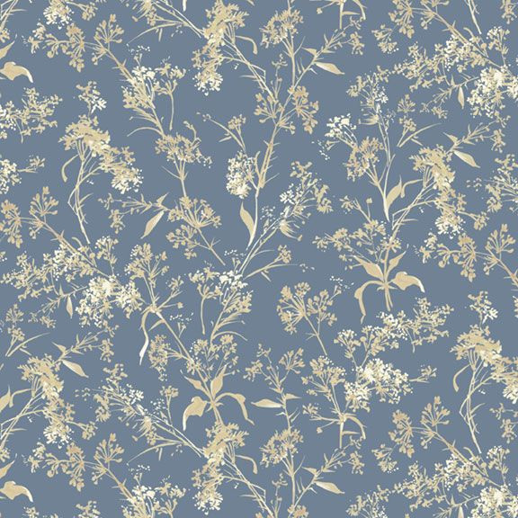 Smithsonian Wild Flowers Branches in Blue – 100% Cotton