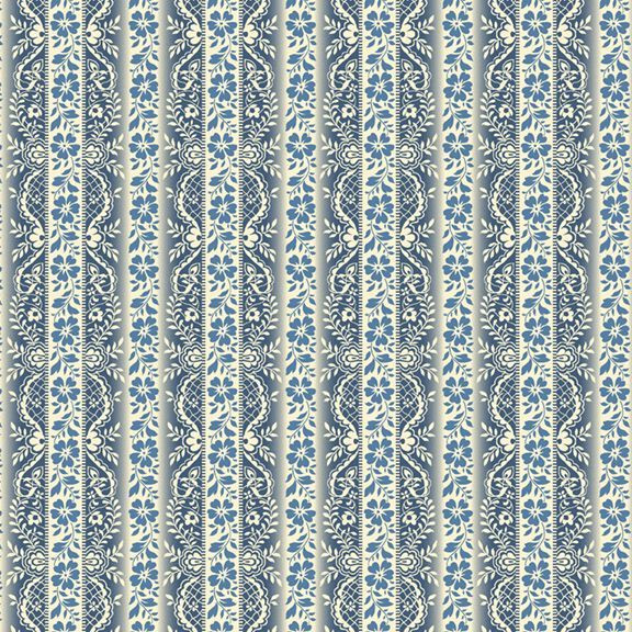 Middleboro Road Reproduction Floral Stripe in Blue – 100% Cotton