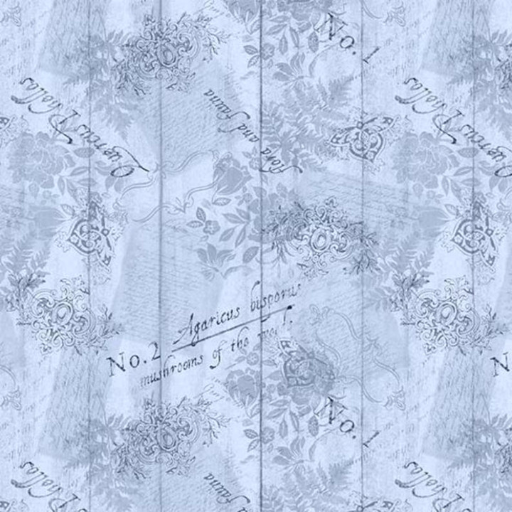 Nature’s Serenade Ephemera Script Blue Cotton Fabric