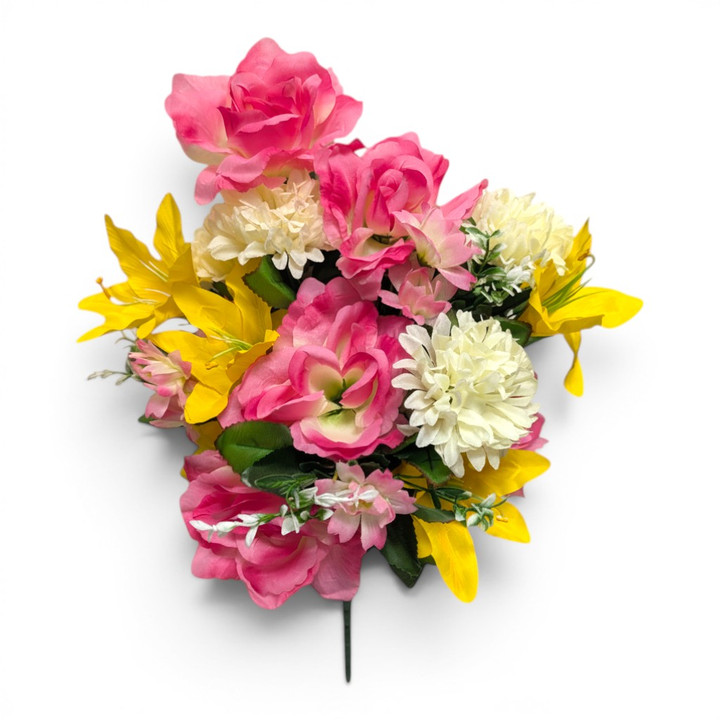 23" Yellow, Pink, Cream Mixed Rose / Lily Bush