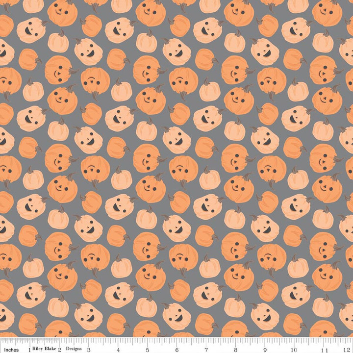 Frank and Friends Charcoal Tossed Pumpkin Riley Blake Cotton Fabric