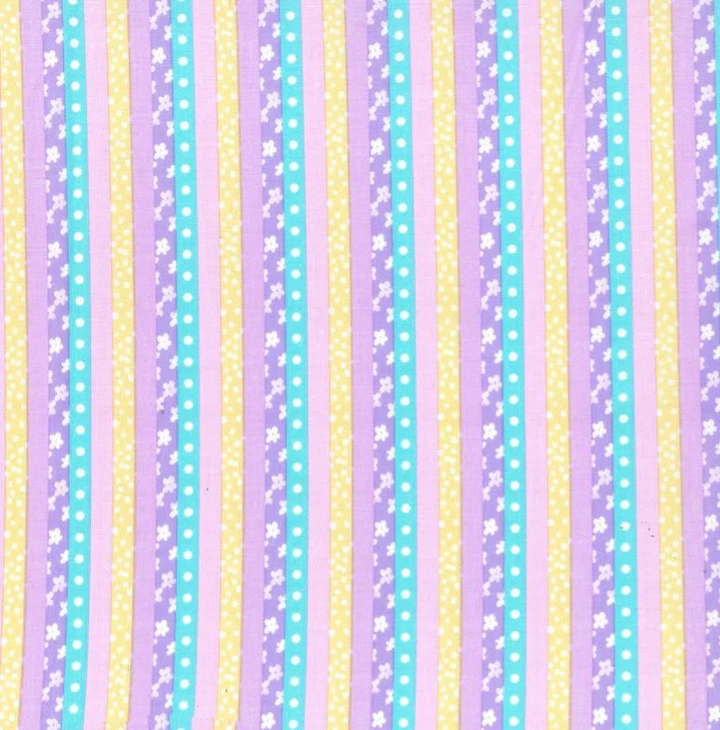 Pastel Purple Flower Stripe Nursery Cotton Fabric