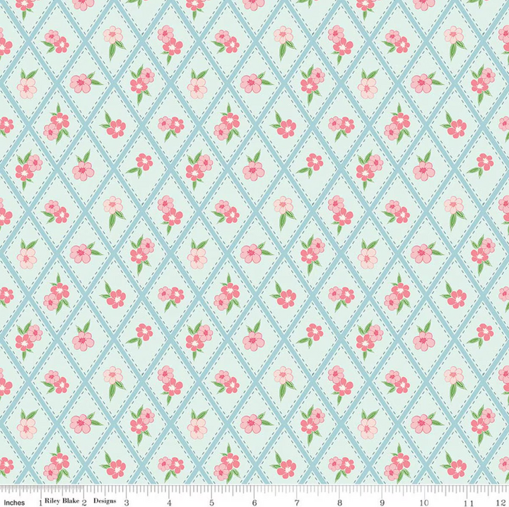 Washed Denim Stitched Floral Riley Blake Cotton Fabric