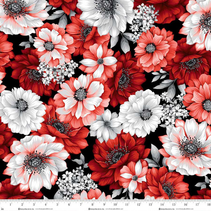 Scarlet’s Treasure Red Poppy & Peony Cotton Fabric