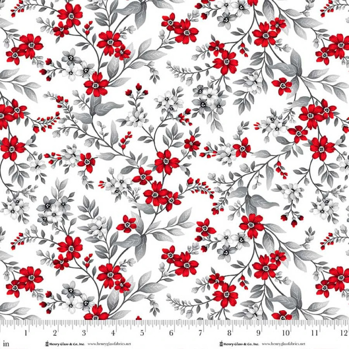 Scarlet’s Treasure Red Floral Vine Cotton Fabric