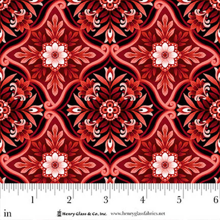 Scarlet’s Treasure Red Floral Medallion Cotton Fabric