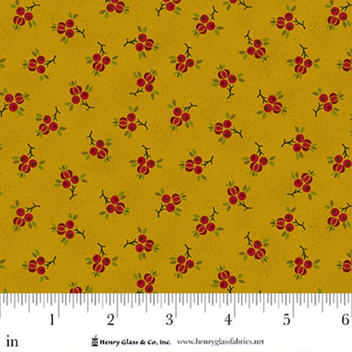 Flower Pot Prints Gold Berry Sprig Cotton Fabric