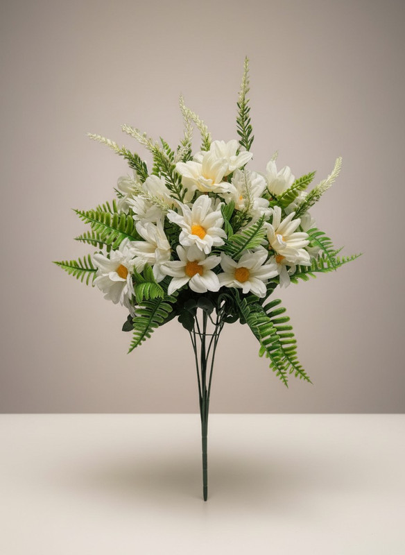Cream Daisies with Fern Accents