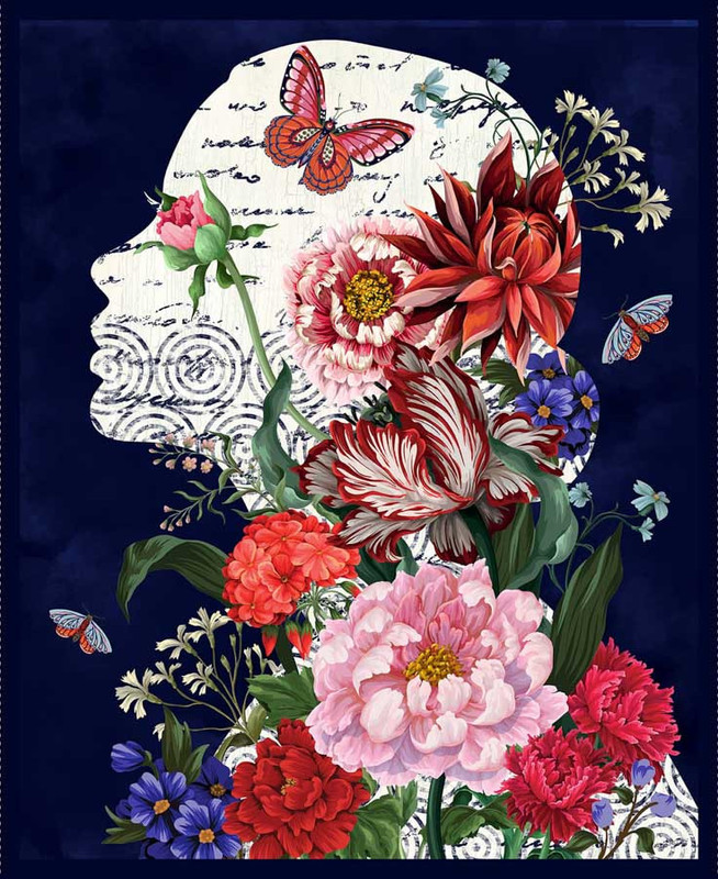 Cameo Appearance Floral Silhouette Panel Cotton Fabric