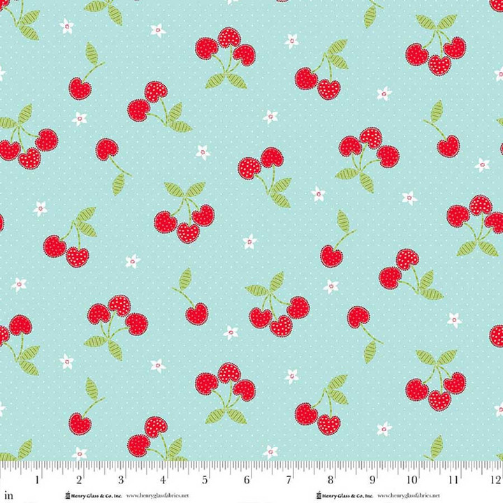 Jubilee Blue Cherry Toss Cotton Fabric