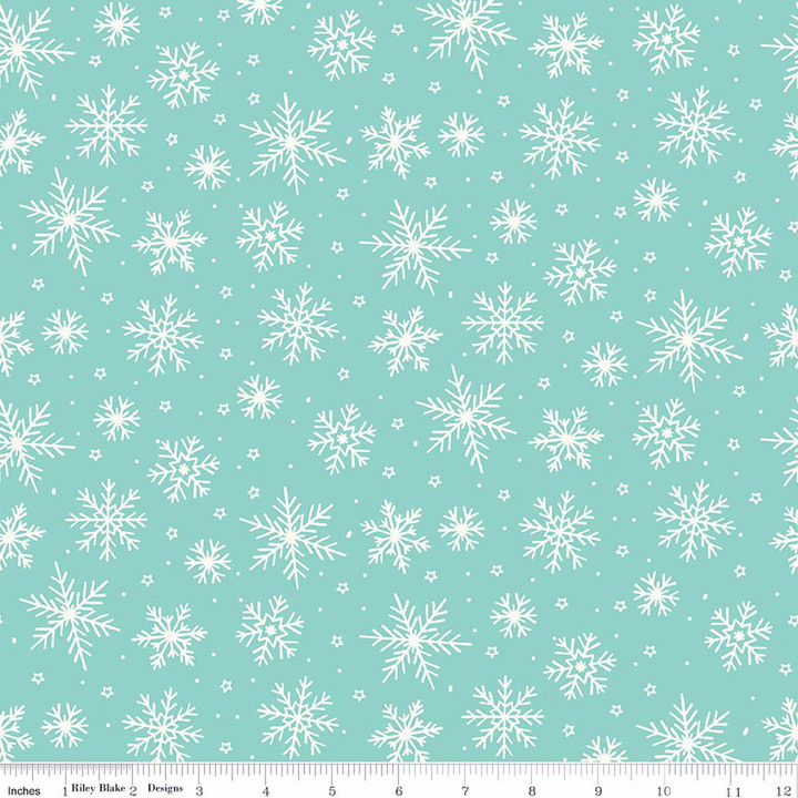 The North Pole Aqua Snowflake FLANNEL Fabric