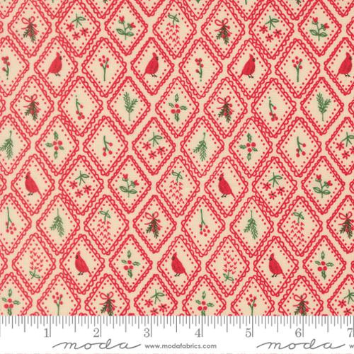 Holiday Cheer Cardinal & Holly Diamond Print Cotton Fabric