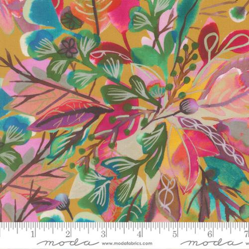 Northern Brights Golden Watercolor Floral Cotton Fabric