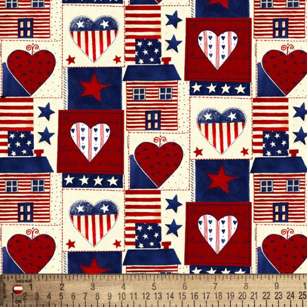 Americana Heart Patchwork Cotton Fabric