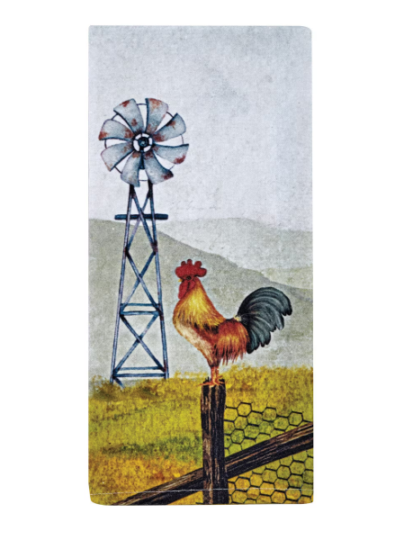 Rooster And Windmill Printed Dishtowel