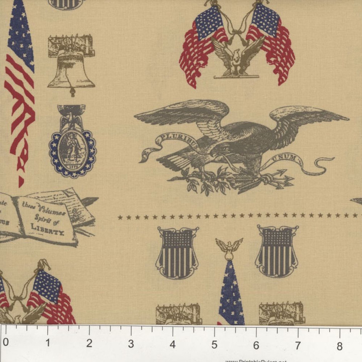 Patriotic Americana Eagle & Liberty Antique Cream Cotton Fabric