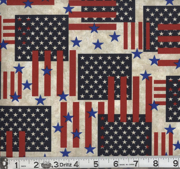 Patriotic American Flag Patchwork Cotton Fabric