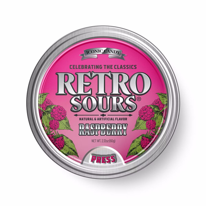 Iconic Candy Retro Sours Hard Candy Tin - RASPBERRY