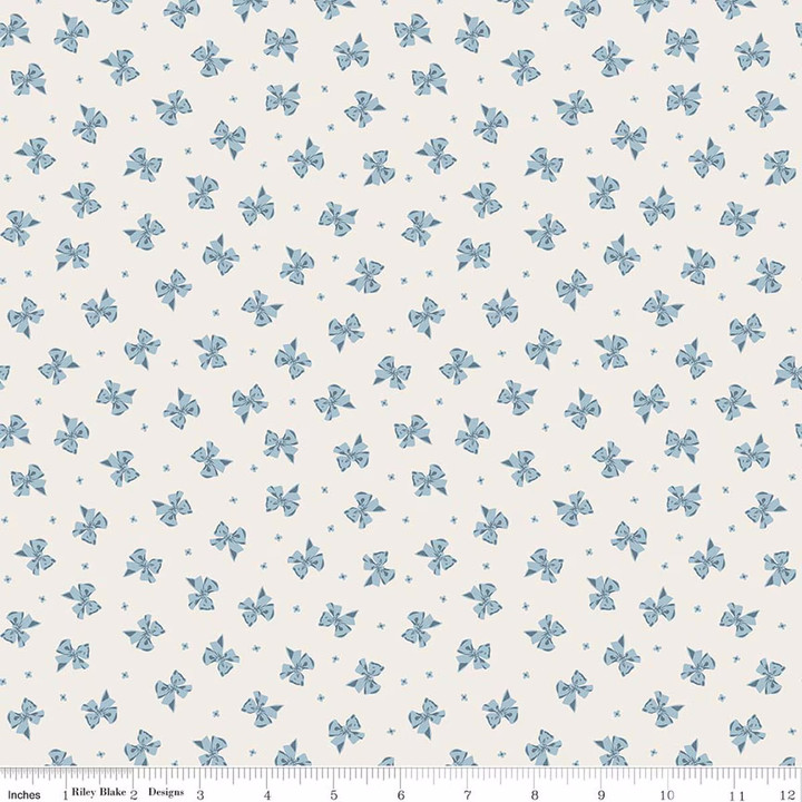 Rosewood Cream Petite Blue Ribbon Cotton Fabric