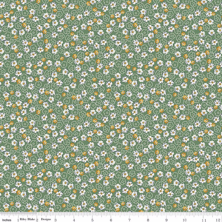 Rosewood Wren Green Ditsy Daisy Cotton Fabric