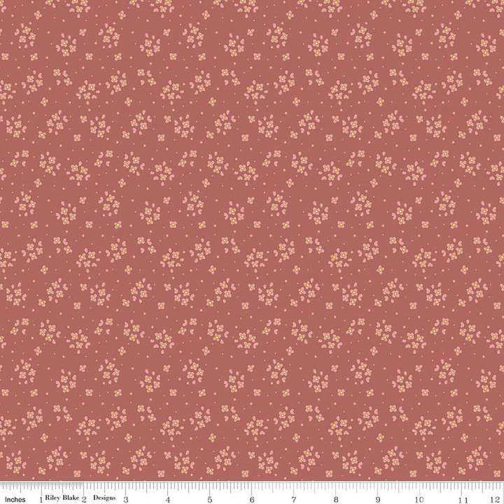 Rosewood Posy Dusty Rose Scattered Blossoms Cotton Fabric