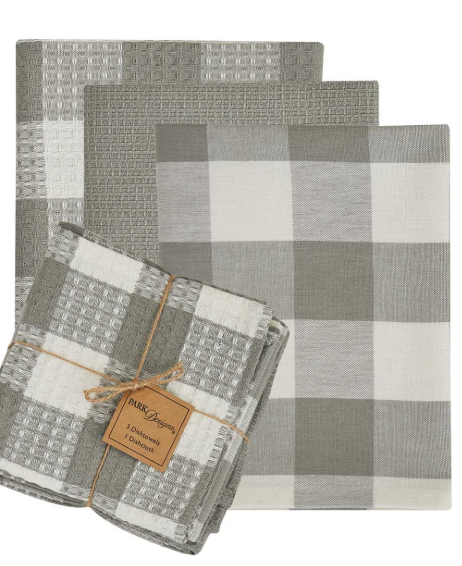Wicklow Check 3 Dishtowel-1 Dishcloth Set - Dove