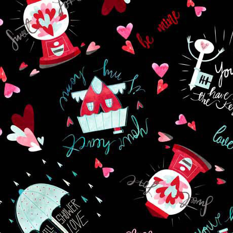 Sweet Valentine Phrases Toss Cotton Fabric