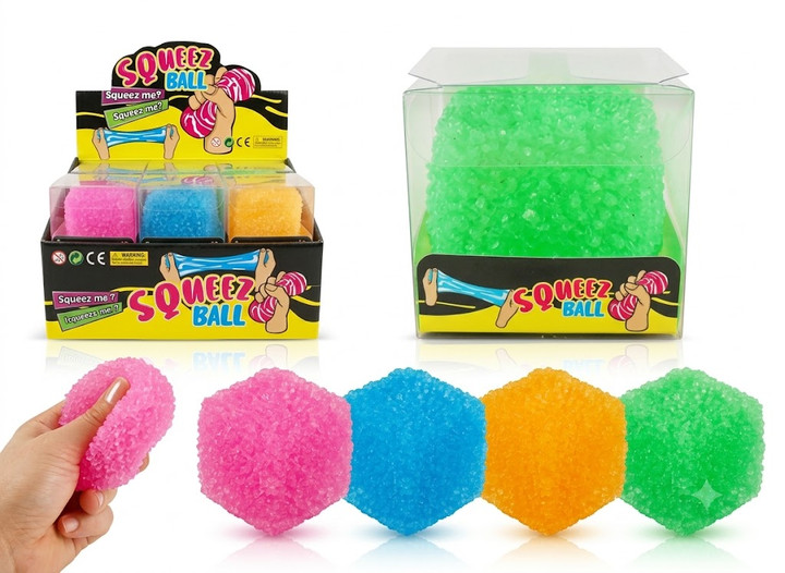 Squeez Ball Crunchy Mesh Cube Stress Toy – Assorted Colors 
