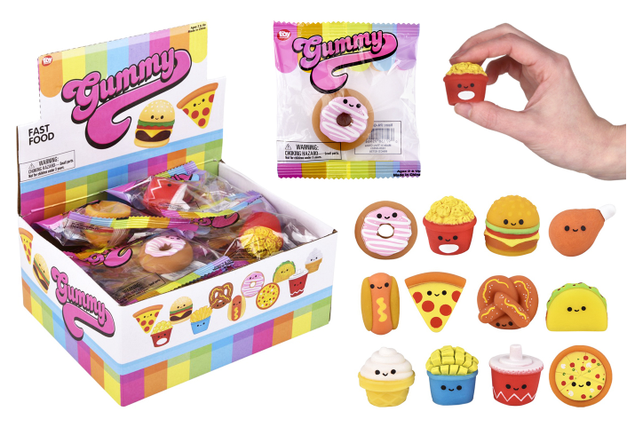 1.5" Mini Gummy Squish Junk Food Toy – Assorted Cute Snack Characters