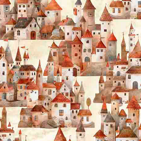 Dragon Dreams Storybook Castle Village Cotton Fabric