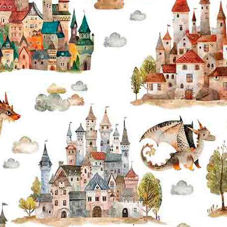 Dragon Dreams Dragons & Castle Kingdom Cotton Fabric