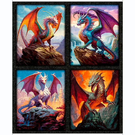 Dragon's Song Dragon Patch Panel Cotton Fabric