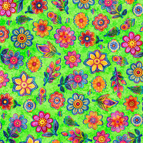Jubilee Bright Green Floral Ditsy Cotton Fabric