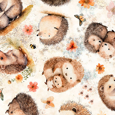 Hedgehugs Cream Hedgehog Toss Cotton Fabric