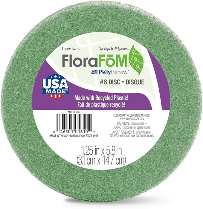 FloraFoM® Green Floral Foam Disc – 5.8" Round x 1.25" Thick