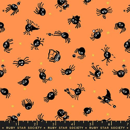 Freaky Familiars Pumpkin Spiders Cotton Fabric