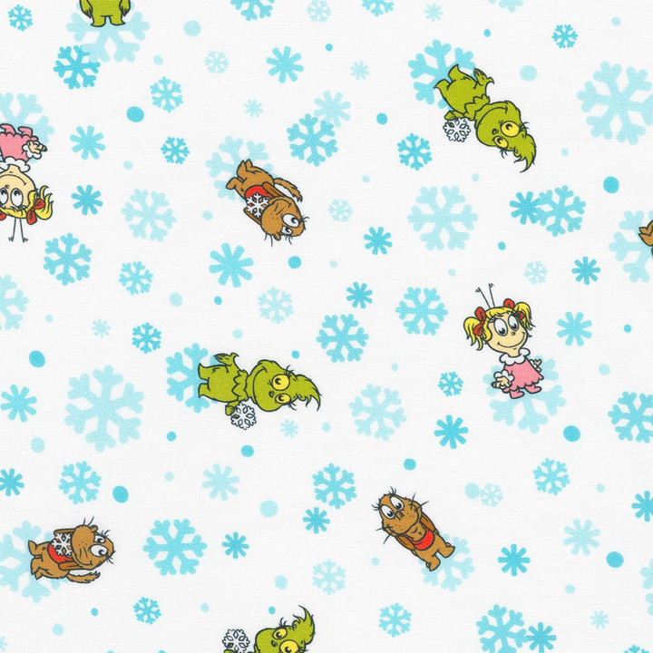 Little Grinch Snowflakes Cotton Fabric