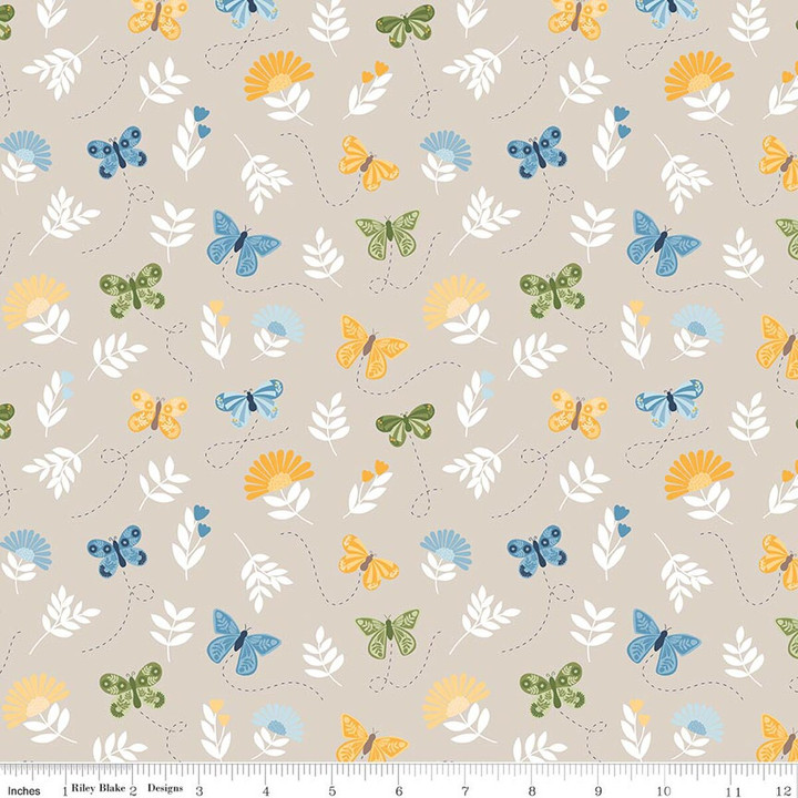 Sunshine & Dandelions Butterflies Cotton Fabric