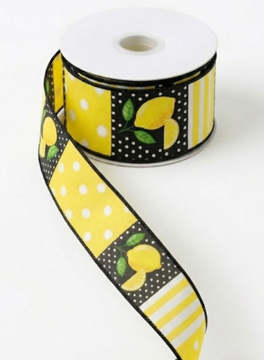 Lemon Block Pattern Ribbon 2.5"